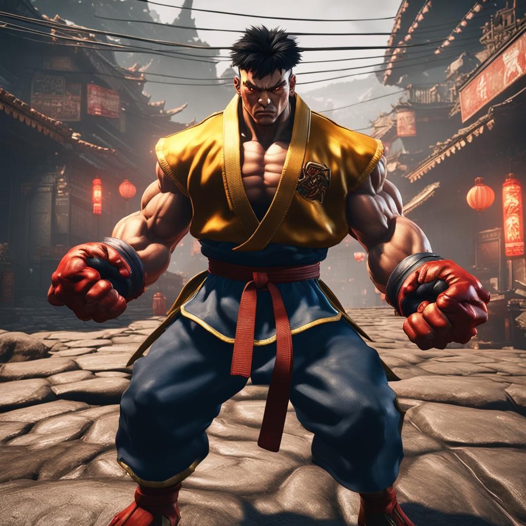 Asian Street Fighter with Cerberus in 3D