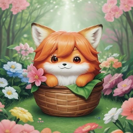 Chibi Fox in Whimsical Forest Clearing