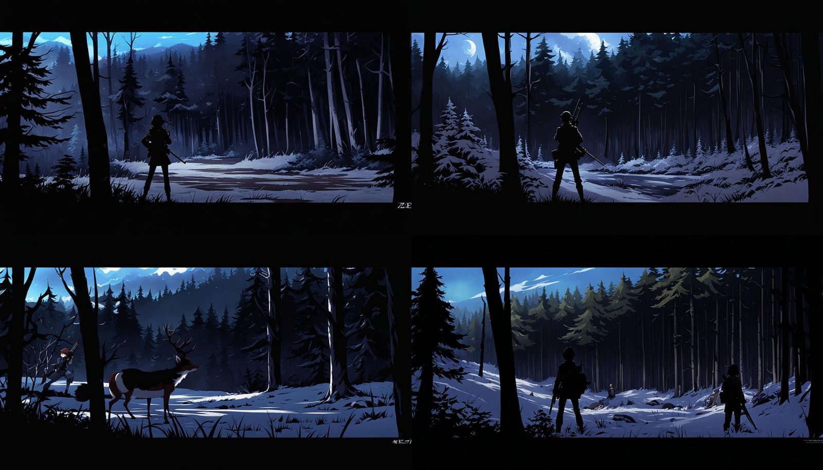 Anime Forest Walk with Rifle in Manga Style