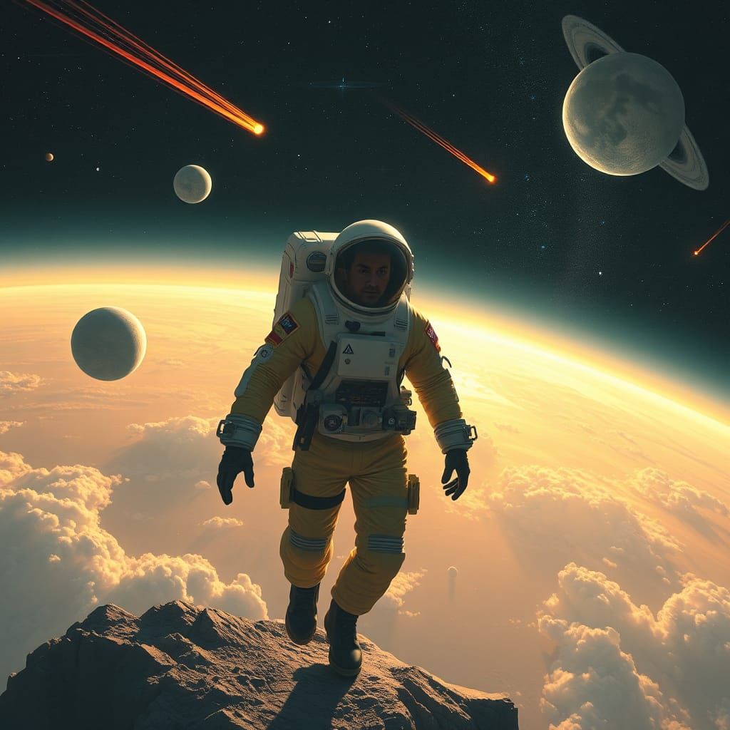 Astronaut on the Moon Gazing at Space Art