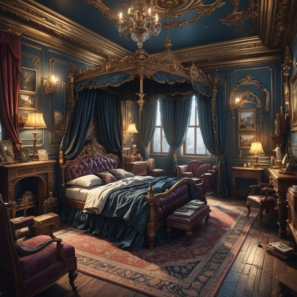 Fantastical Victorian Gentleman's Bedroom in Detailed Matte ...