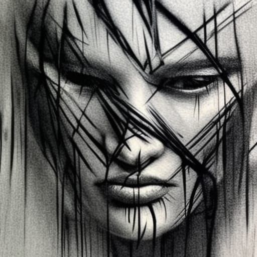 Sinister Human Figure Emerging from Tree, Charcoal Drawing