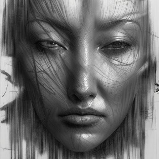 Sinister Human Figure Emerges from Tree, Charcoal Drawing