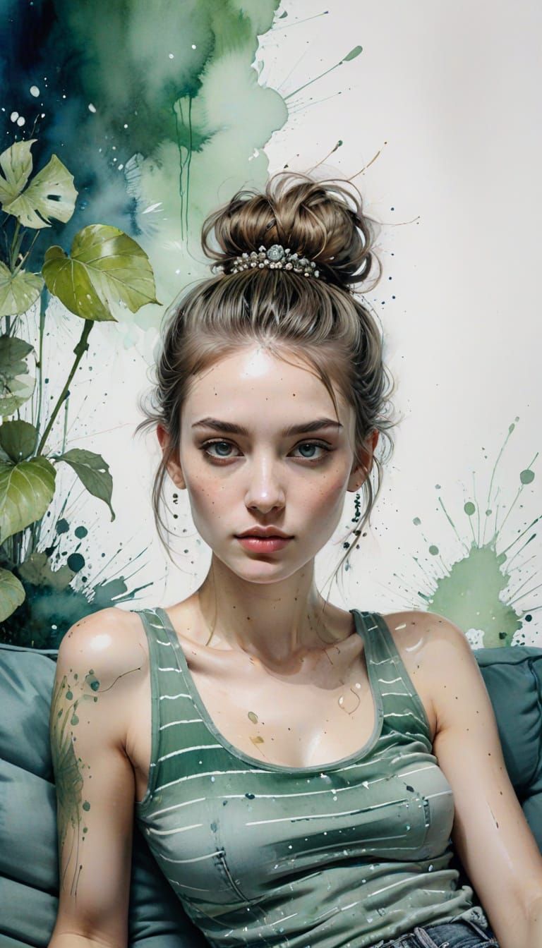 Woman Lounging in Moonlight: Watercolor Fashion Ad