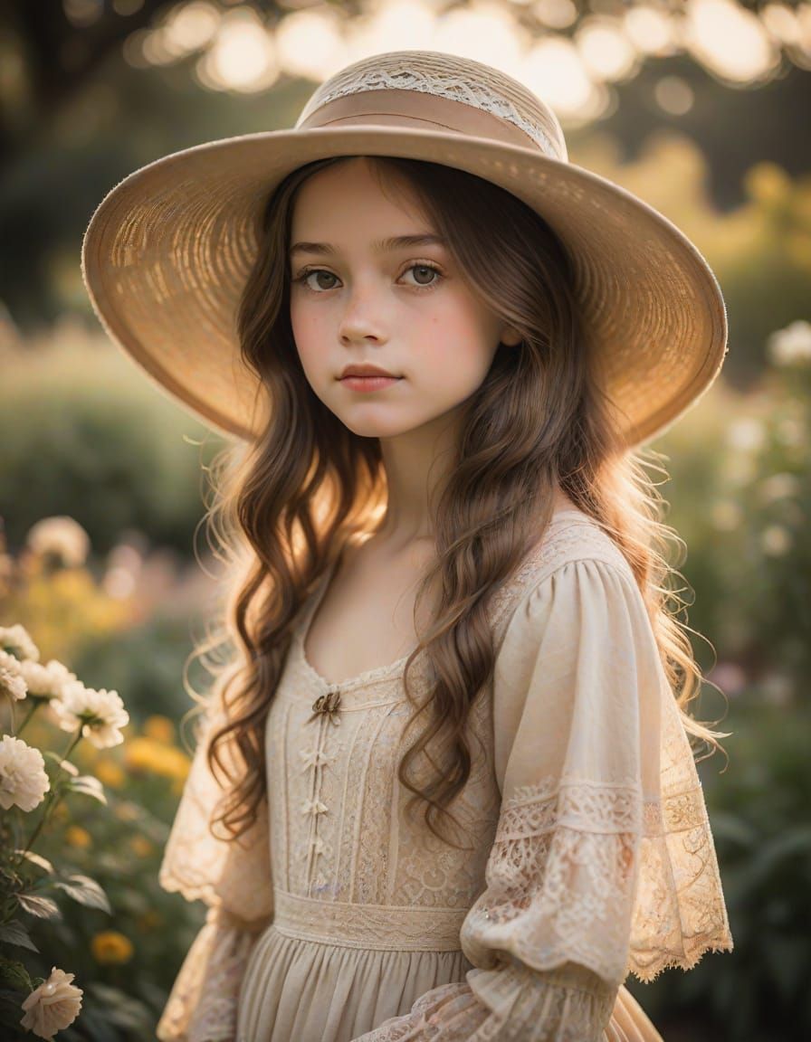 Ethereal 1900s Girl in Vintage Garden