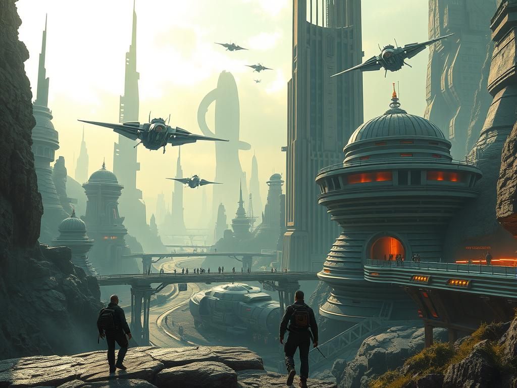 Futuristic Sci-Fi Cityscape with Flying Vehicles
