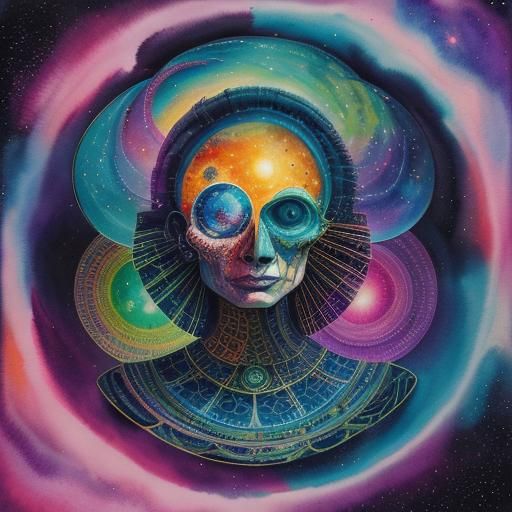Cosmic Mind: A Surreal Watercolor Illustration