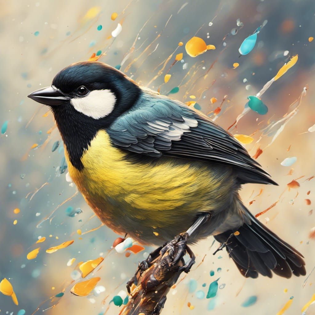 Hyperrealistic Great Tit Portrait in Splash Art Style