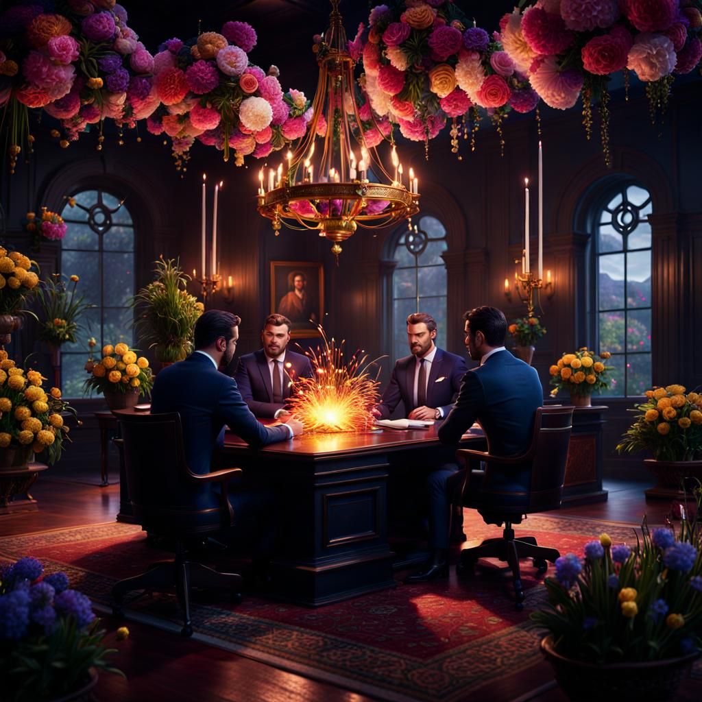 Whimsical Office Scene with Spring Flowers