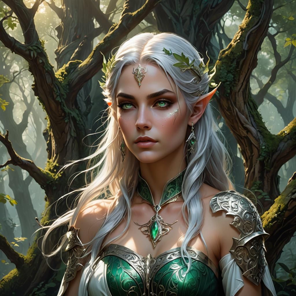 Ethereal Half-Elf Warrior in Mystical Forest