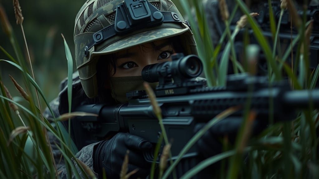 Photorealistic Asian Sniper in Camouflage