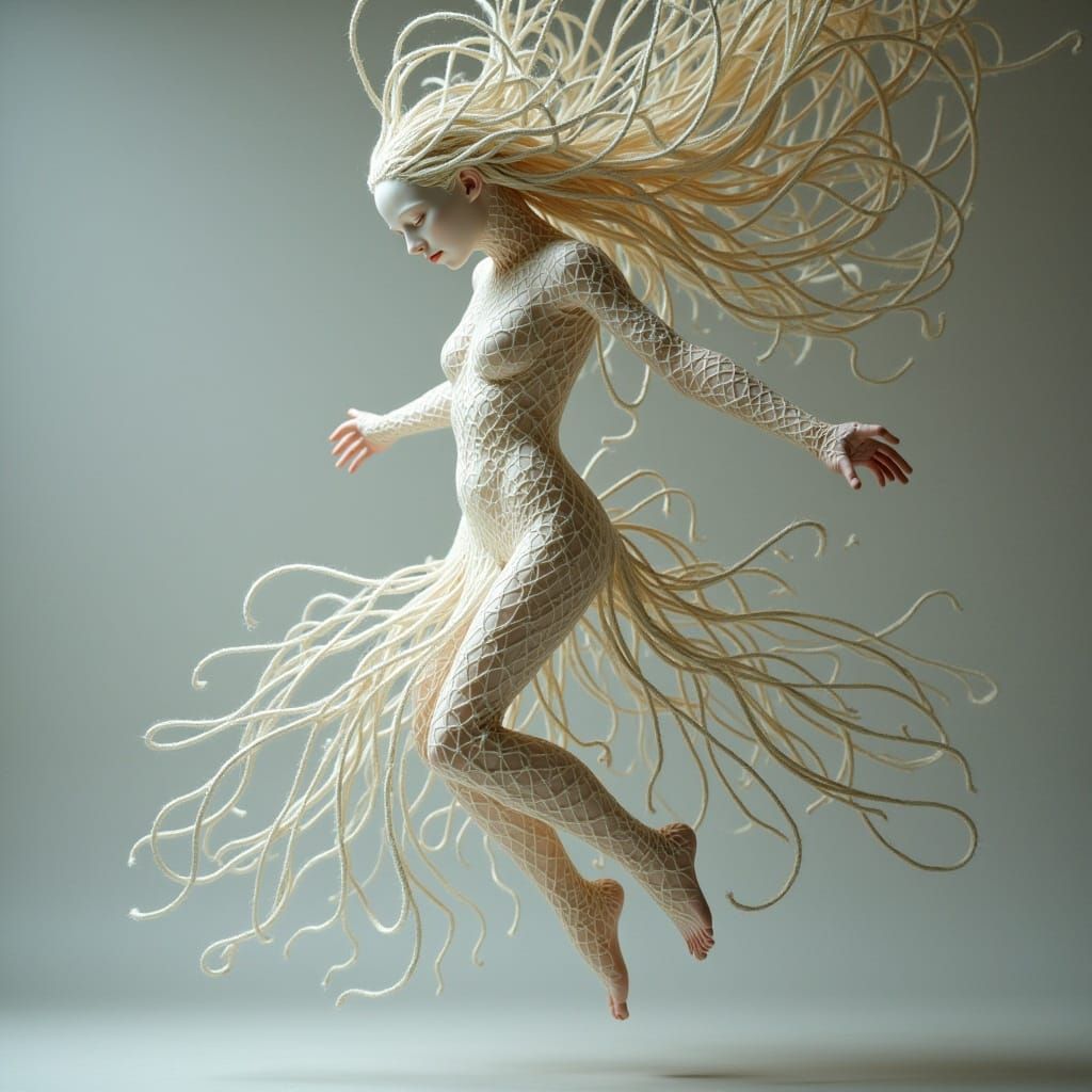 Linen String Girl Sculpture in Digital Art Style
