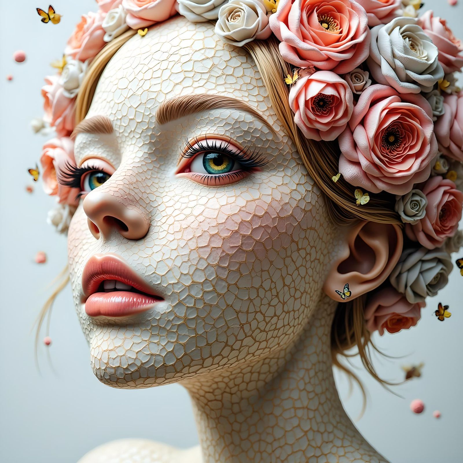 Ethereal Linen String Girl: Digital Art Portrait