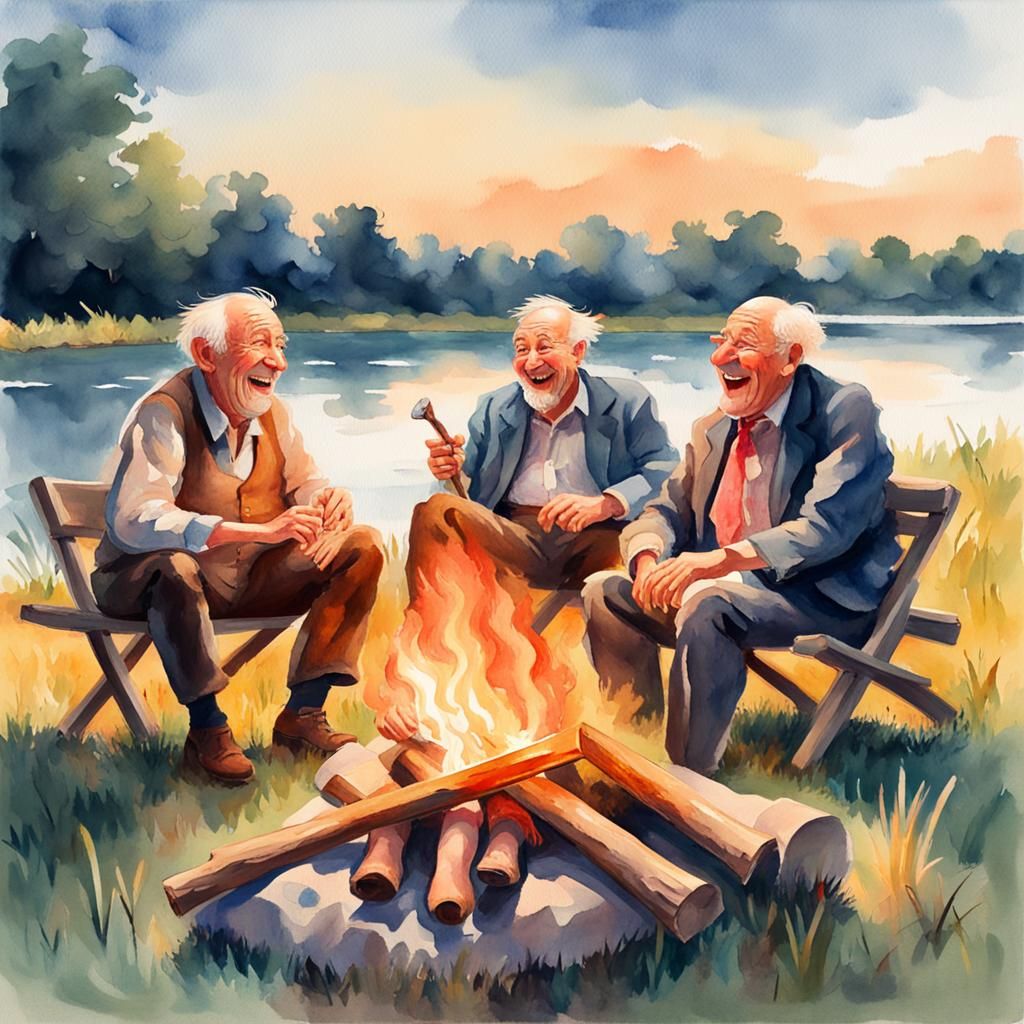 Campfire Laughs: Impressionist Watercolor Gouache Painting