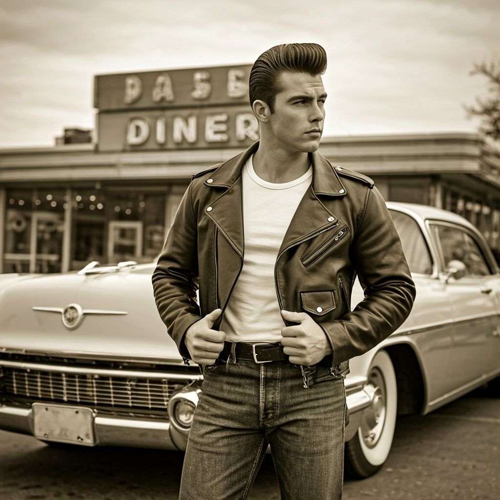Cool 1950s Greaser in Black and White Photo