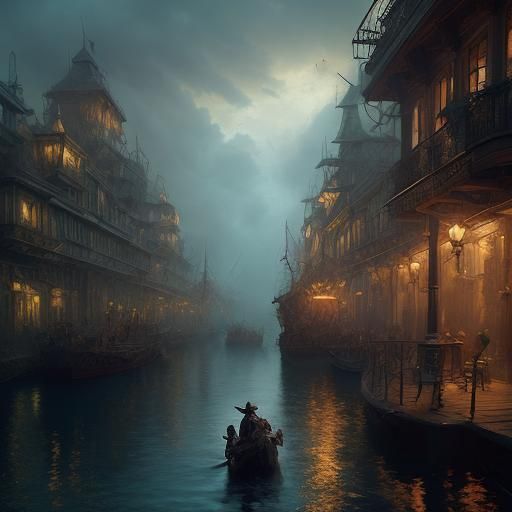 Pirate Captain Counting Gold: Dark Fantasy Art