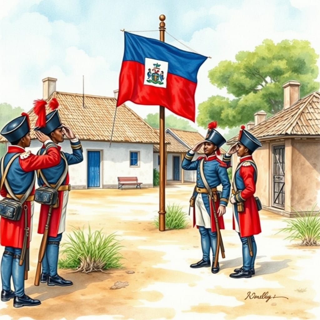 Haitian Soldiers Salute in 19th Century African Village Wate...