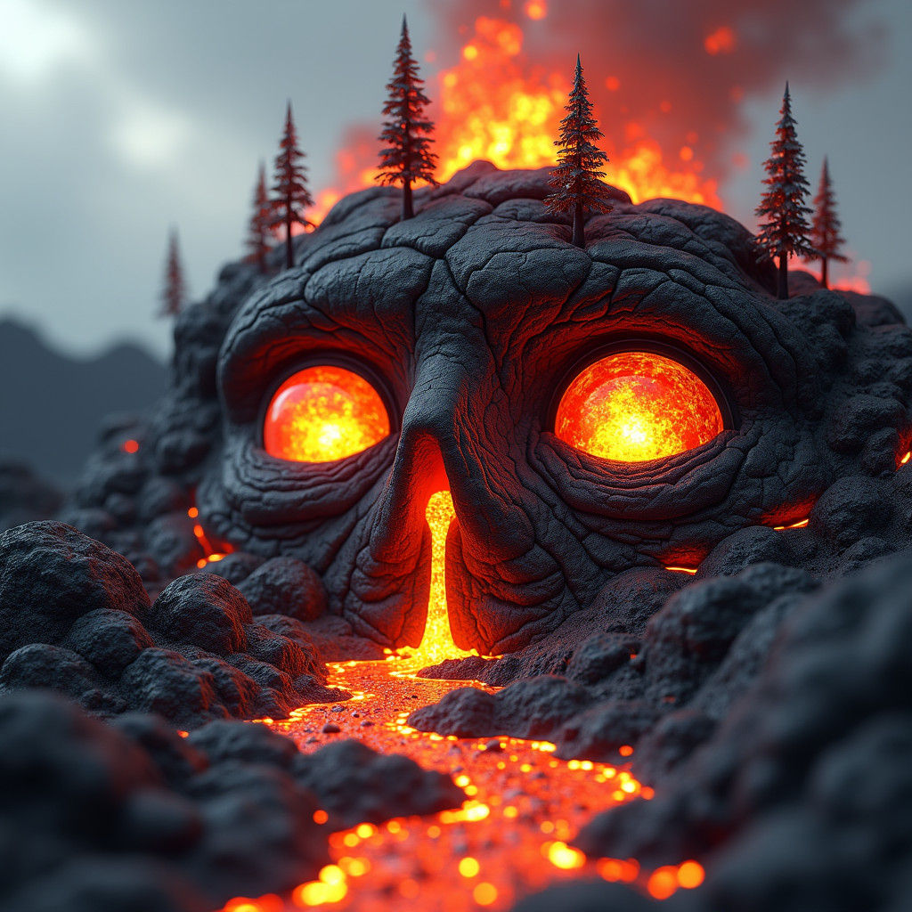 Surreal Chrome Lava Flows on Volcanic Mountain