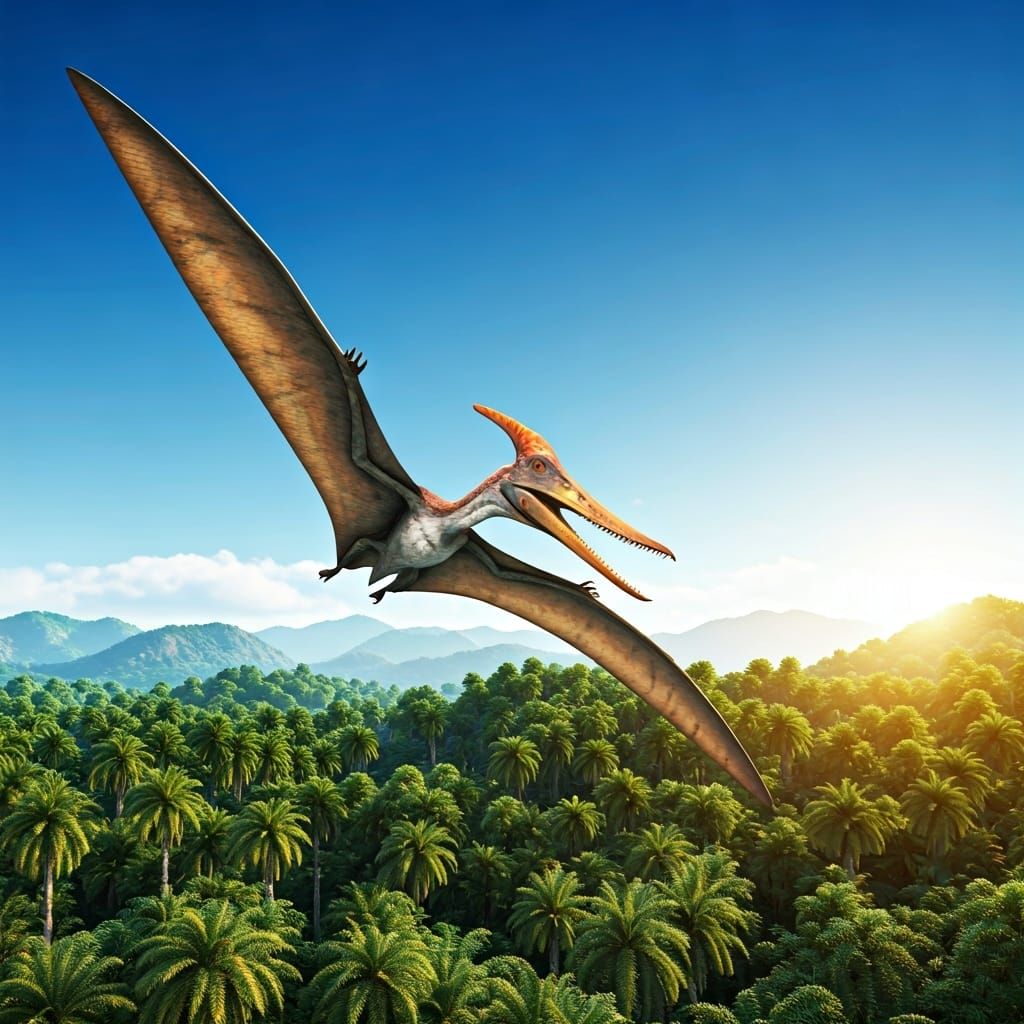 Pterosaur Soaring Over Lush Mesozoic Forest