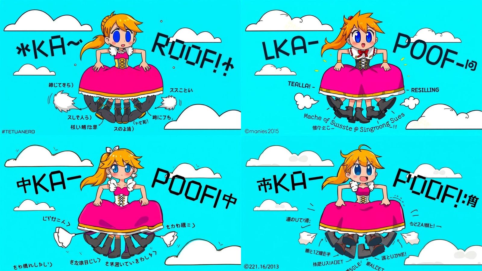 Cartoon Woman Parachuting with Princess Dress