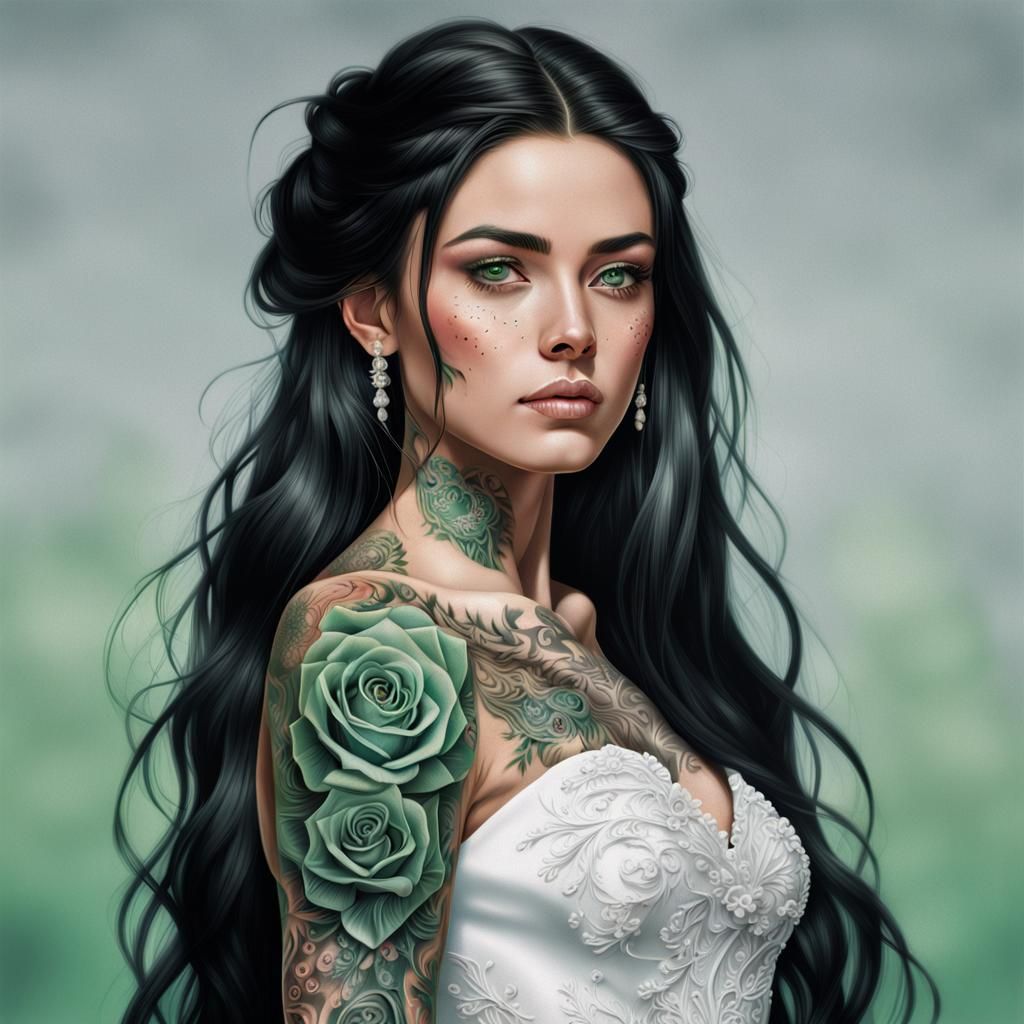 Detailed Portrait of a Woman in Wedding Gown