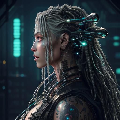 Biopunk Woman with Bioluminescent Tattoos