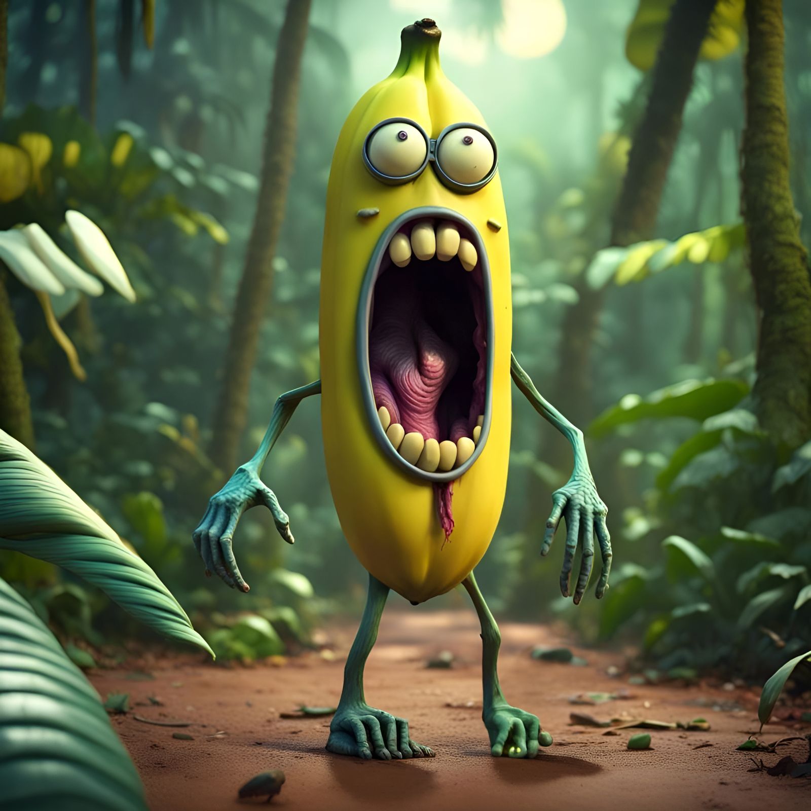 Green Zombie Banana Foot: 3D Digital Art