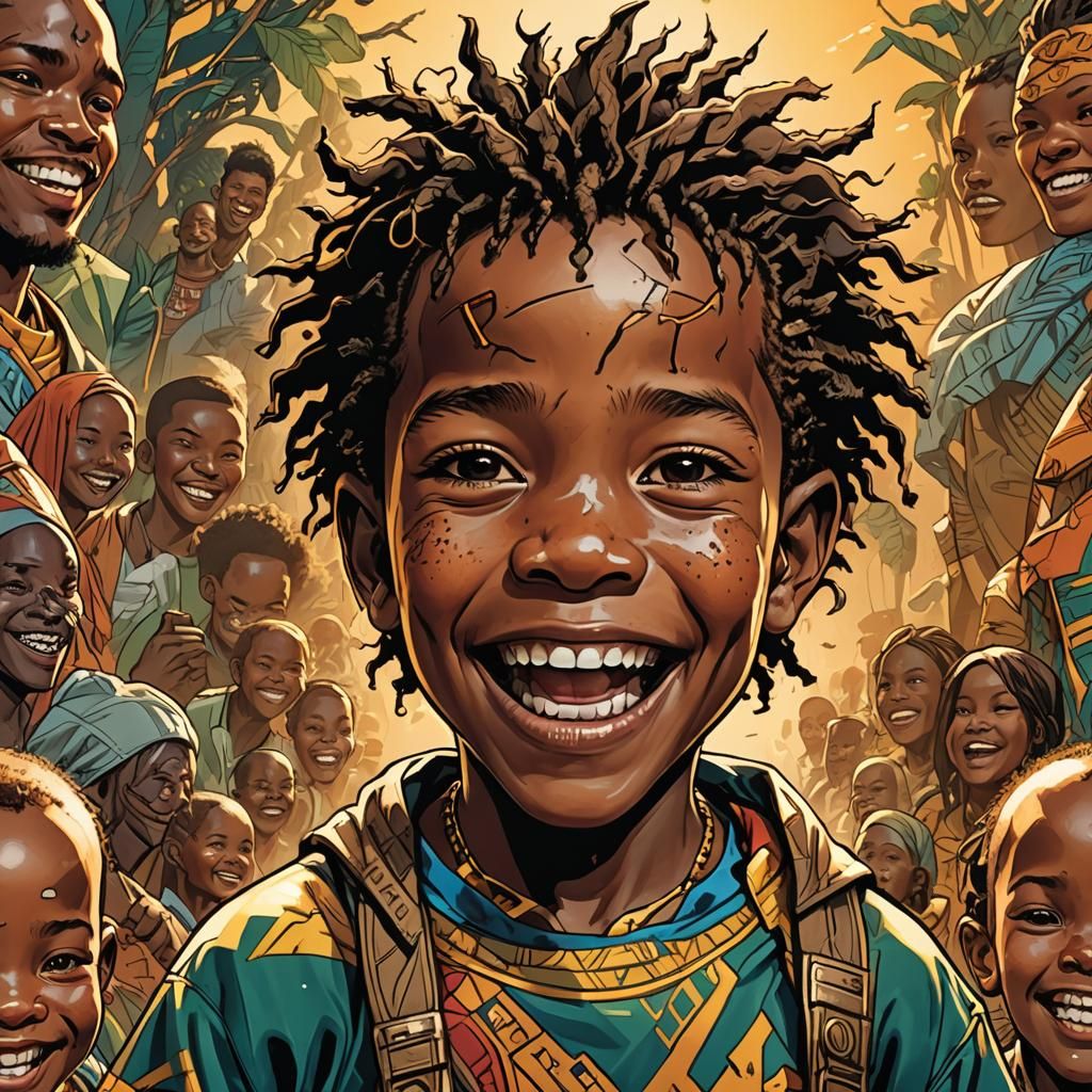 Smiling Khoi-San Child in Comic Book Style