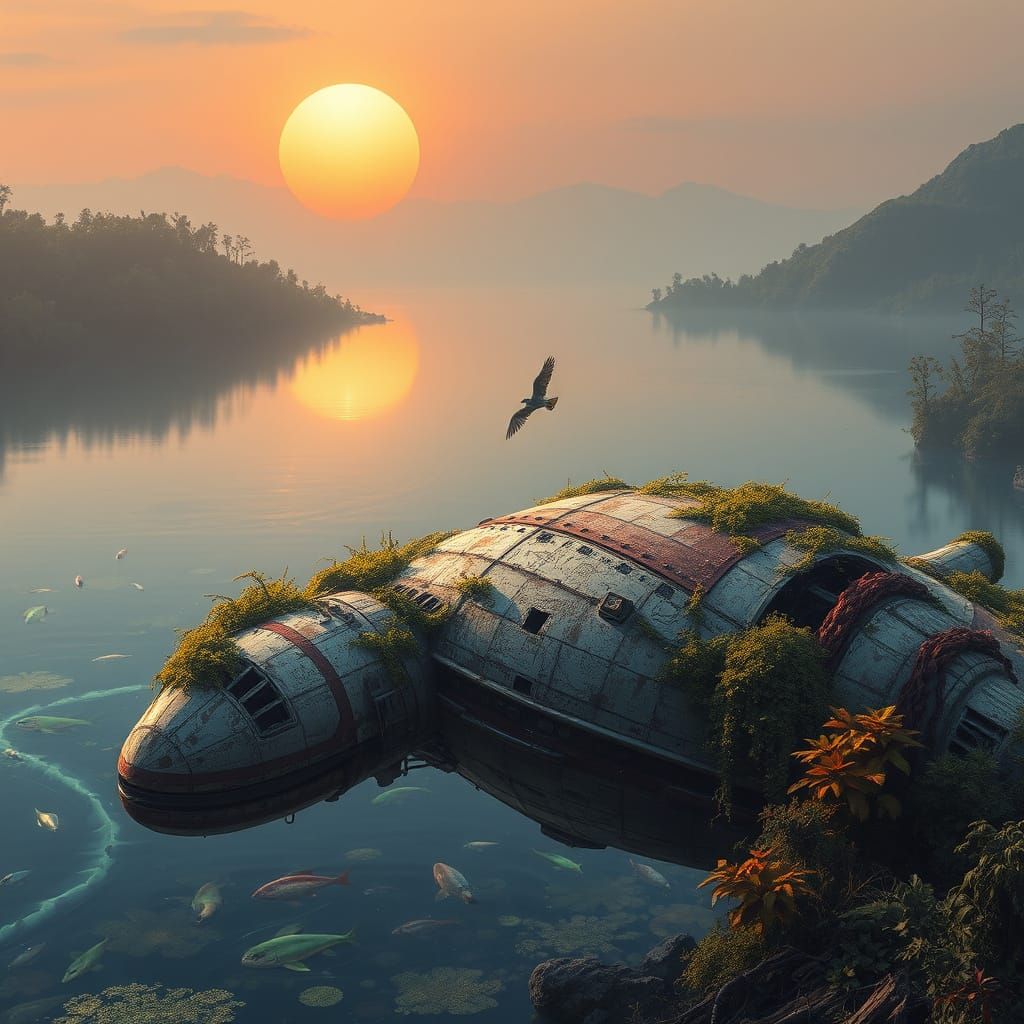 Ancient Spaceship Reclaimed by Nature in a Primordial Lake