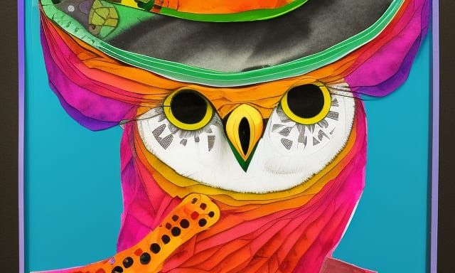 Man with Owl in Colorful Modern Boho Collage