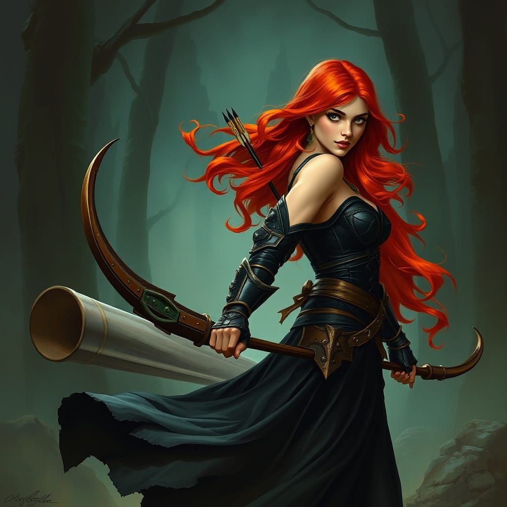 Mysterious Huntress in Dark Fantasy Style