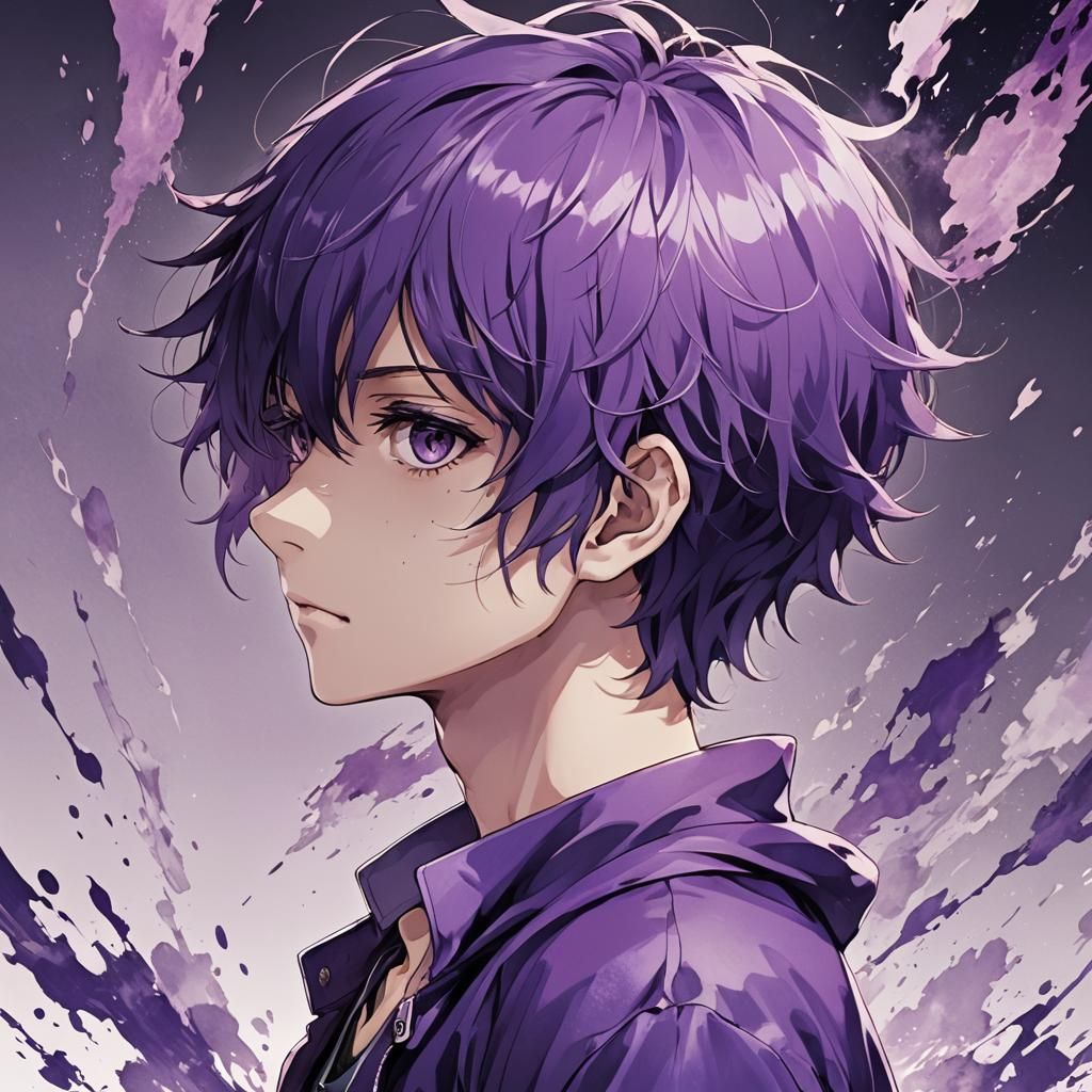 Anime Style Boy with Purple Hair