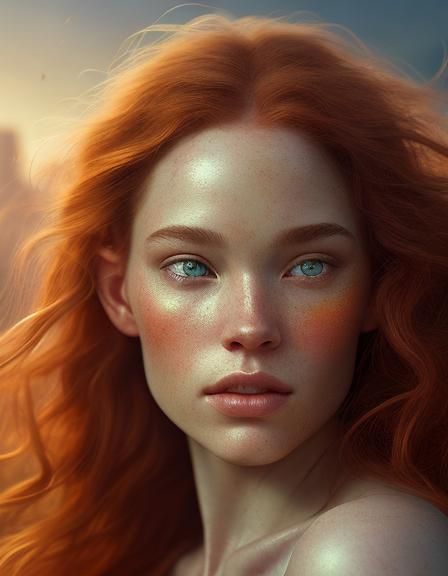 Fantasy Elf Portrait with Red Hair in Oil Painting Style
