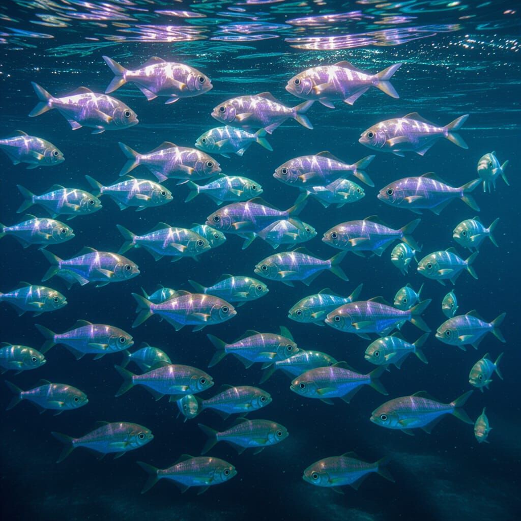 Prismatic Fish School Made of Iridescent Light