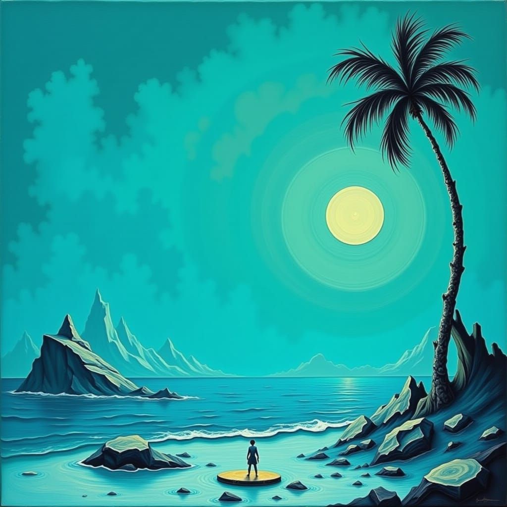 Surreal Turquoise Landscape in Heavy Metal Style