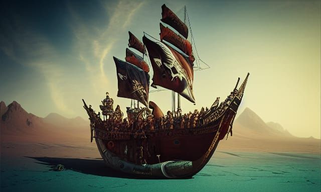Pirate Ship in Desert: Dystopian Masterpiece