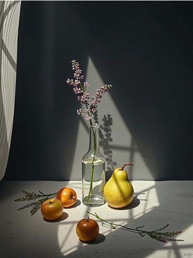Surreal Still Life Triangular Formation of Light and Shadow