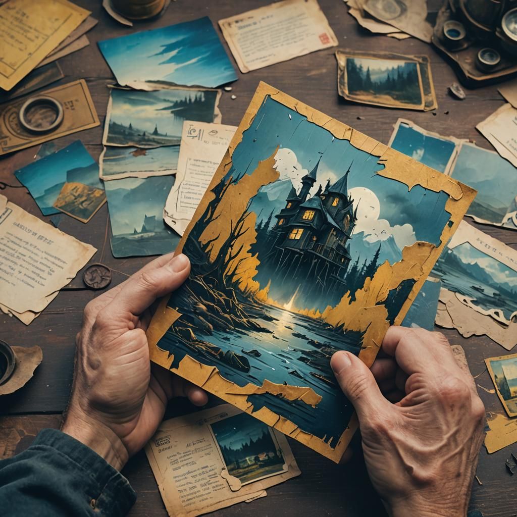 Person Holding Old Postcard in Fantasy Art Style