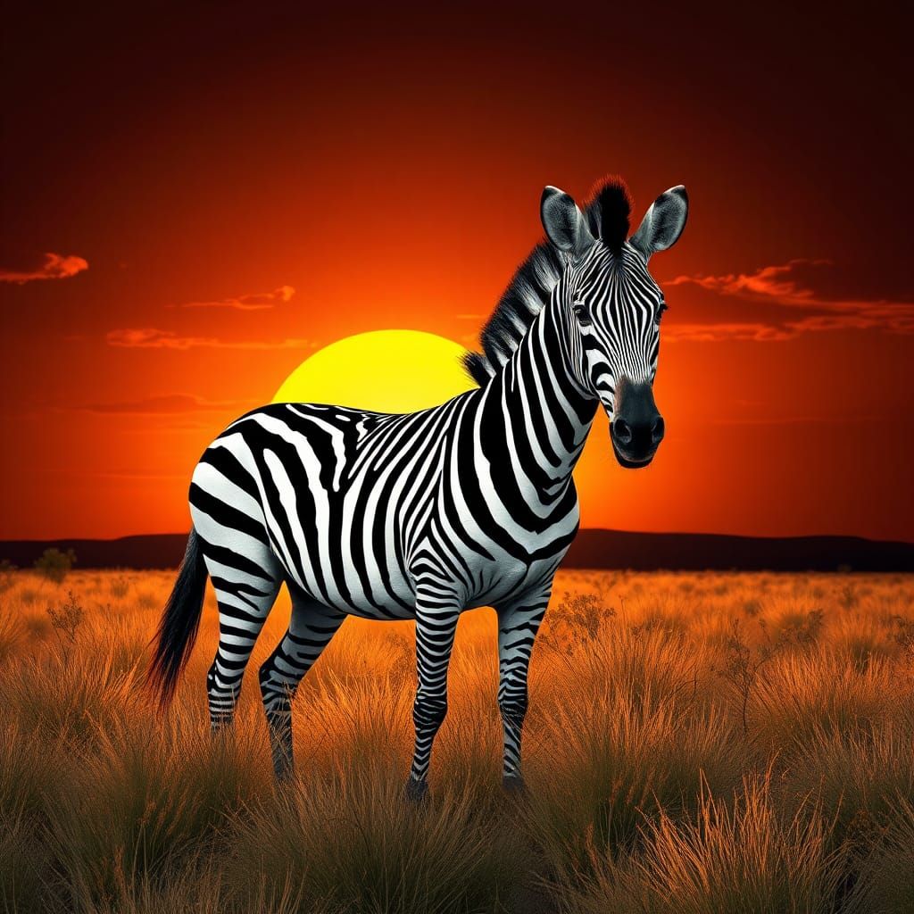 Camouflaged Zebra Sunset with Abstract Fractal Design