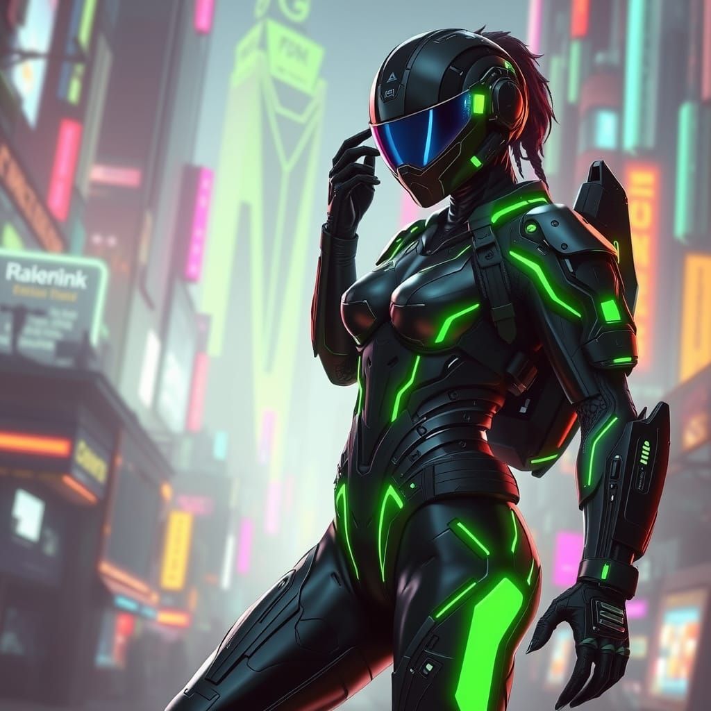 Cyberpunk Warrior in Futuristic Cityscape