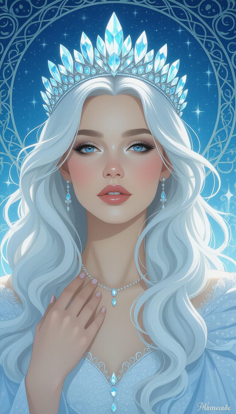 Arctic Ice Queen with Crystal Crown in Ethereal Light