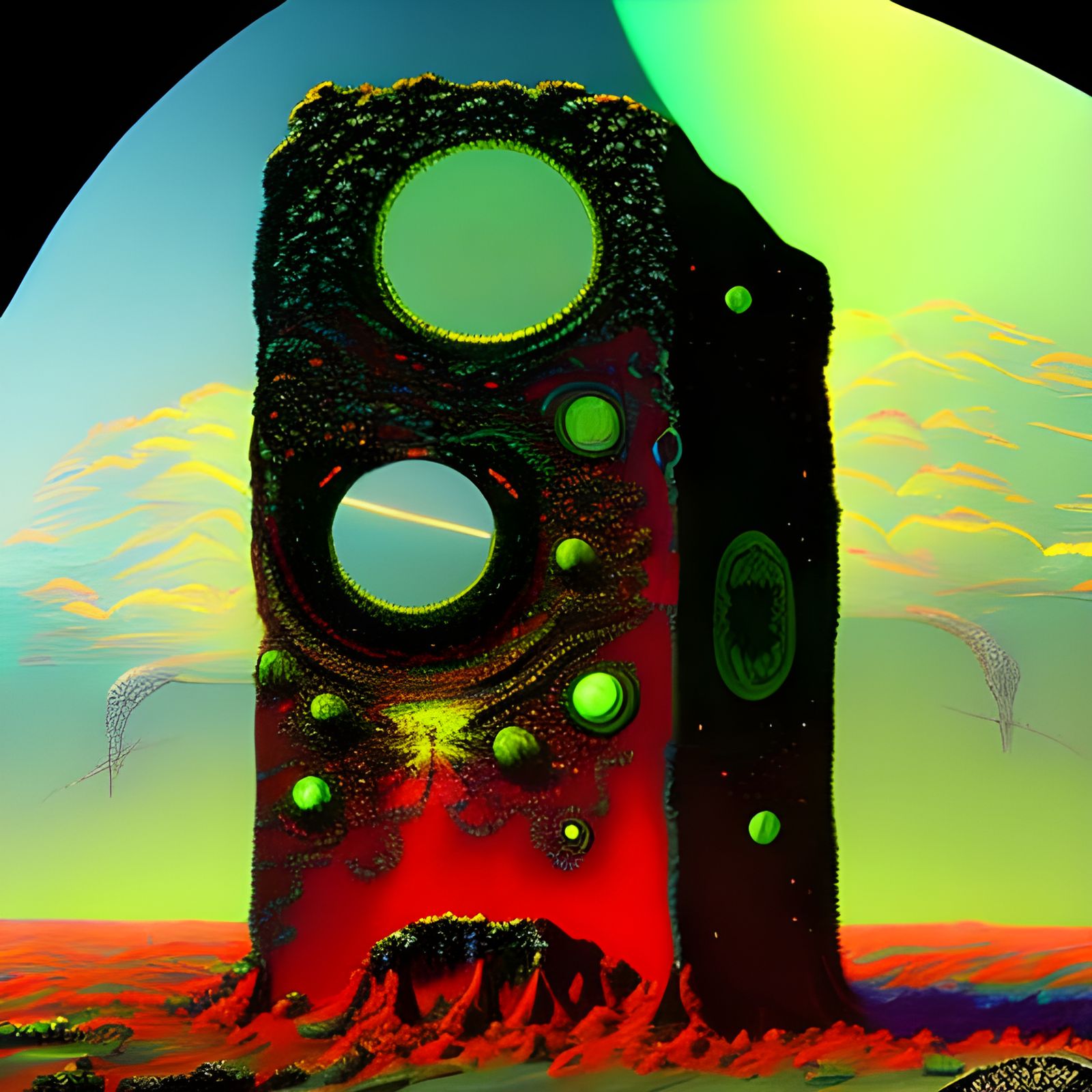 Psychedelic Monolith on the Moon in Surrealist Style