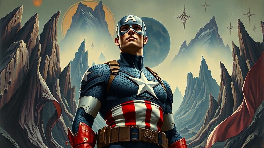 Captain America in Surreal Dystopian Landscape