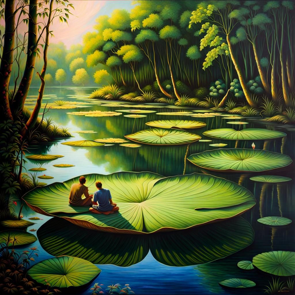 Fishing From A Giant Water Lily