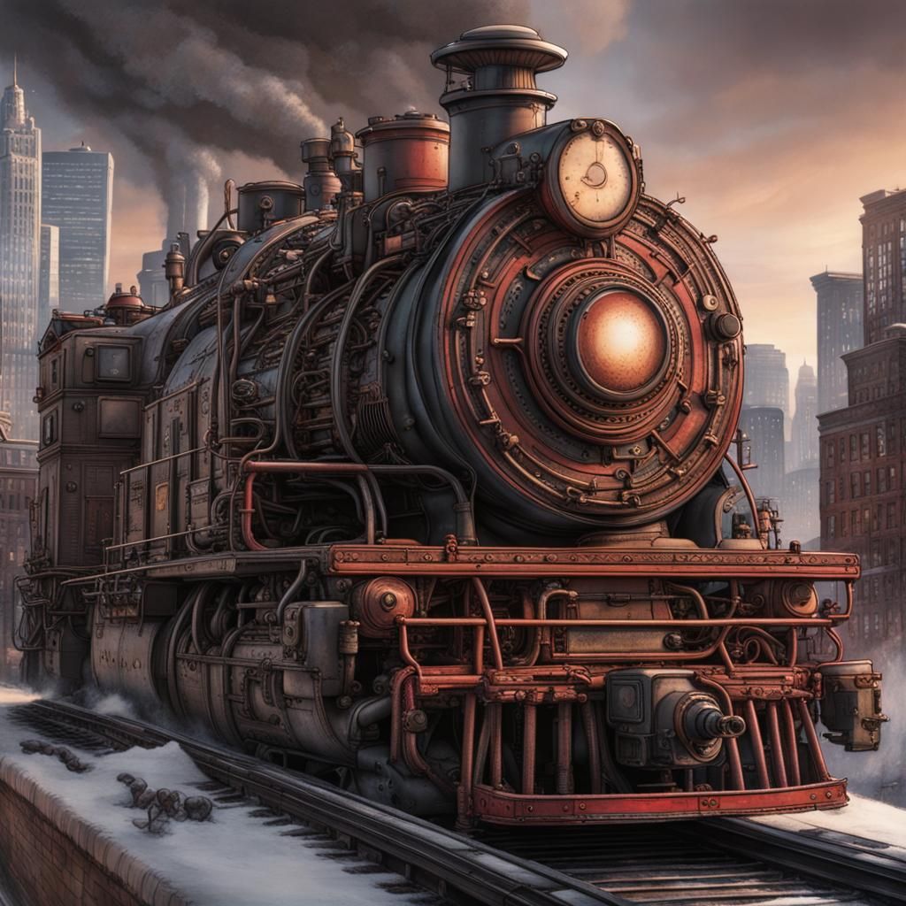 Steampunk Engine with Chicago Inscription