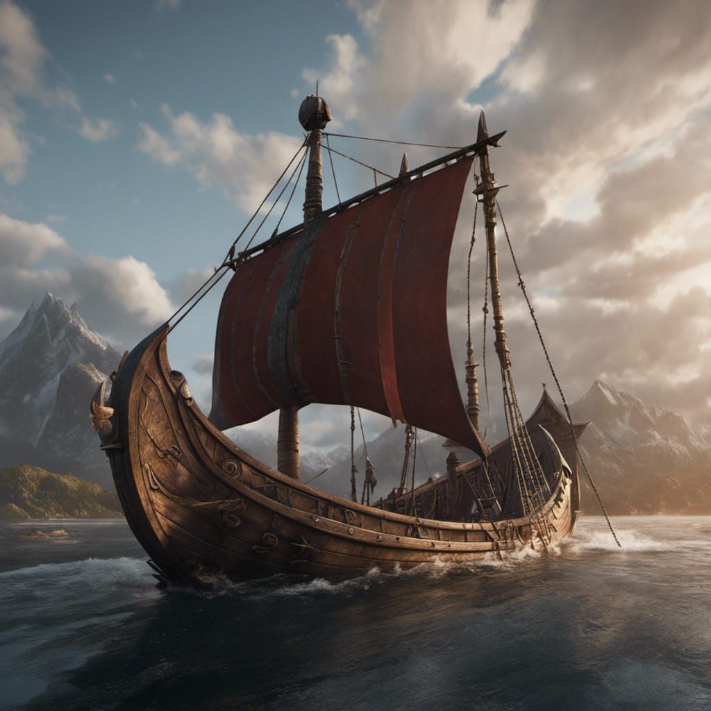 Detailed Viking Ship Matte Painting