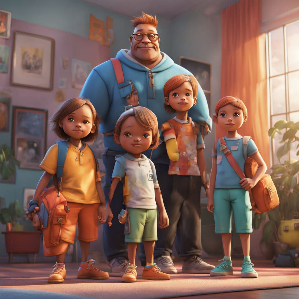 Vibrant Family Portrait in Stylized Realism