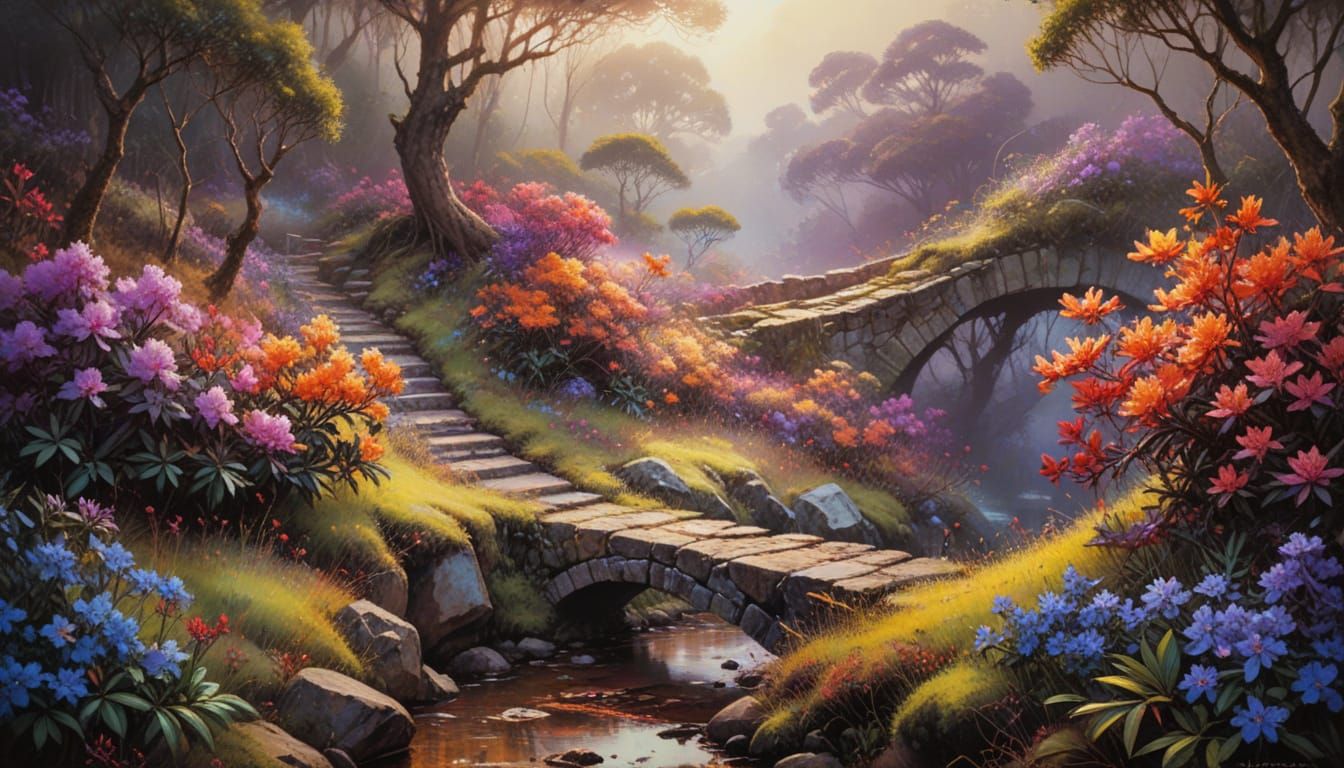 Vibrant Australian Village Scene in a Dreamlike Manner