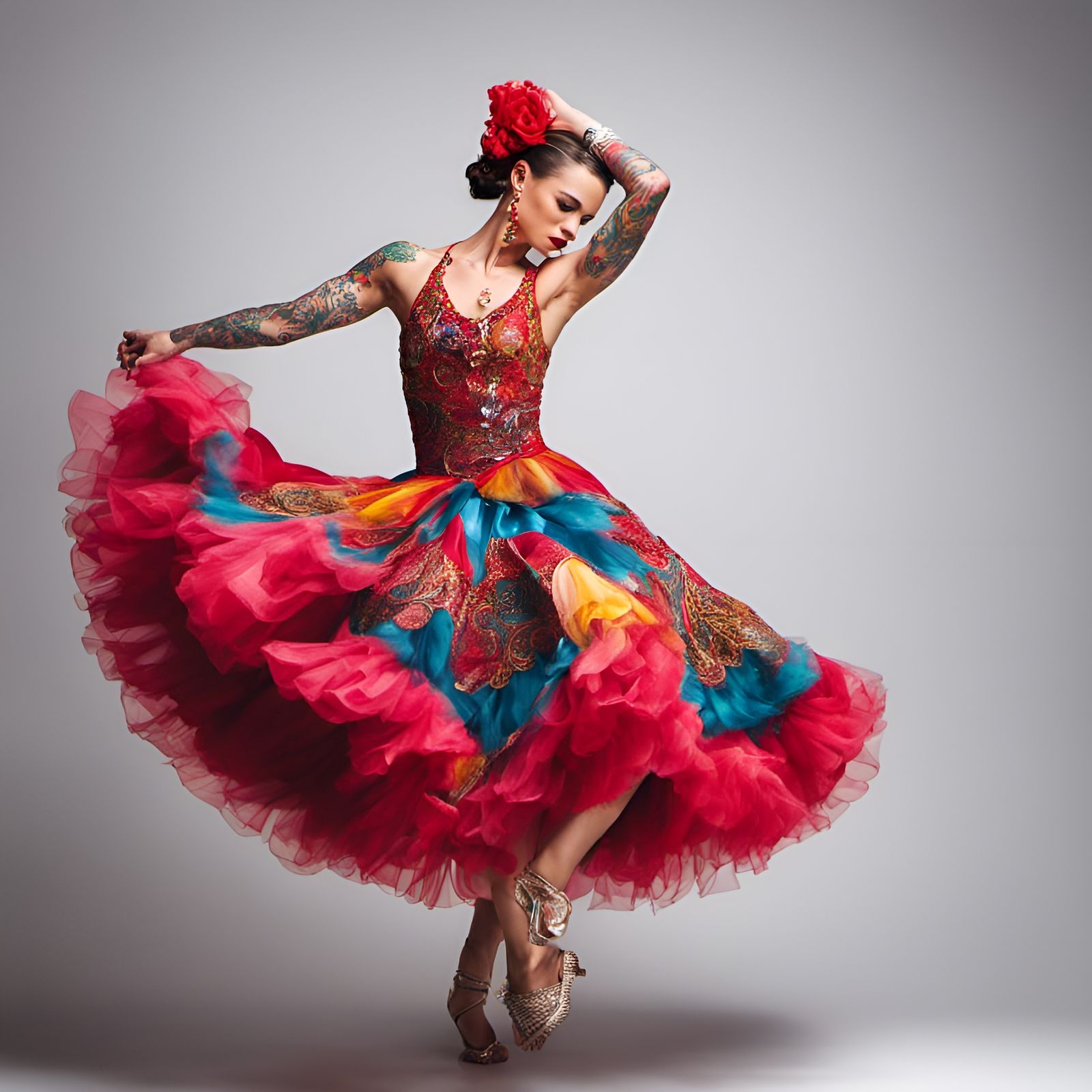 Graceful Flamenco Dancer in Bright Tutu with Castanets