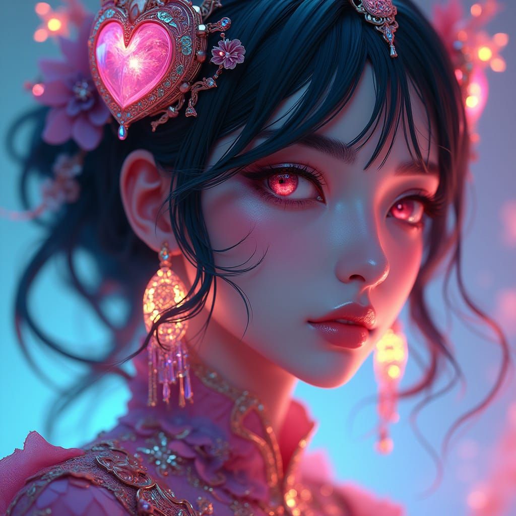 Hyperrealistic Portrait of Woman in Futuristic Neon Attire